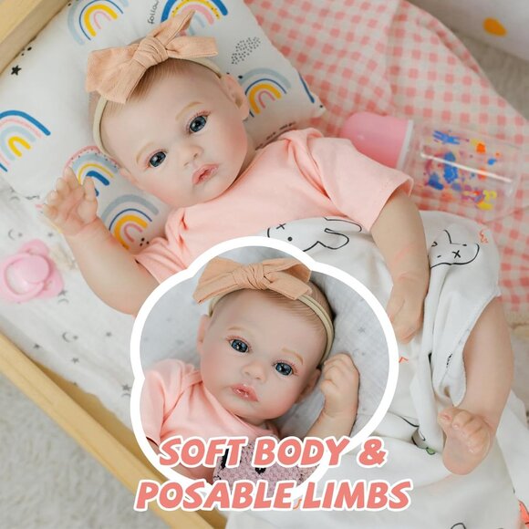 🆕18inch Realistic Full Vinyl Body Newborn Baby Dolls Girl Doll With Accessories - Picture 7 of 9